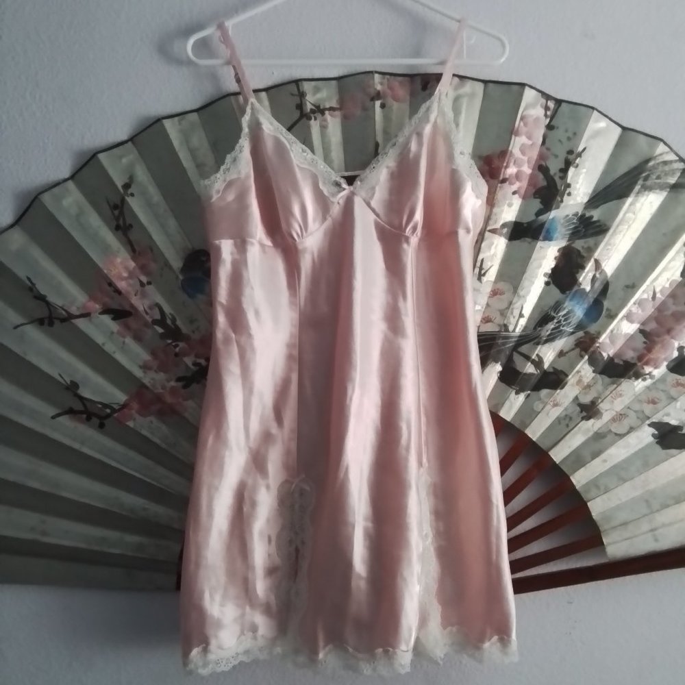 Pink lace mini slip dress